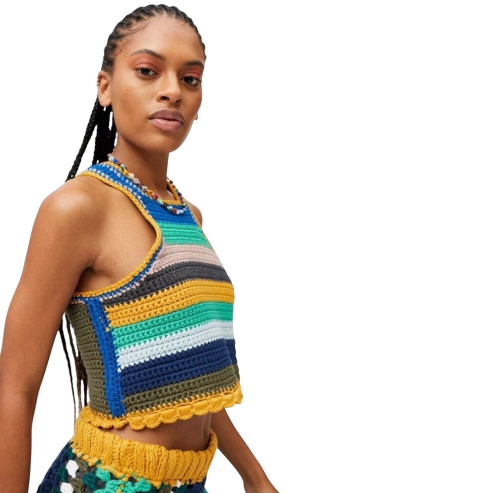 Kimchi Blue Urban Outfitters Crochet Striped Crop Top Tank Multi Color Small